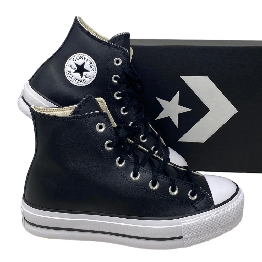 Converse Chuck Lift Platform High Top Leather Black Women Size Sneakers 561675C - Picture 1 of 11